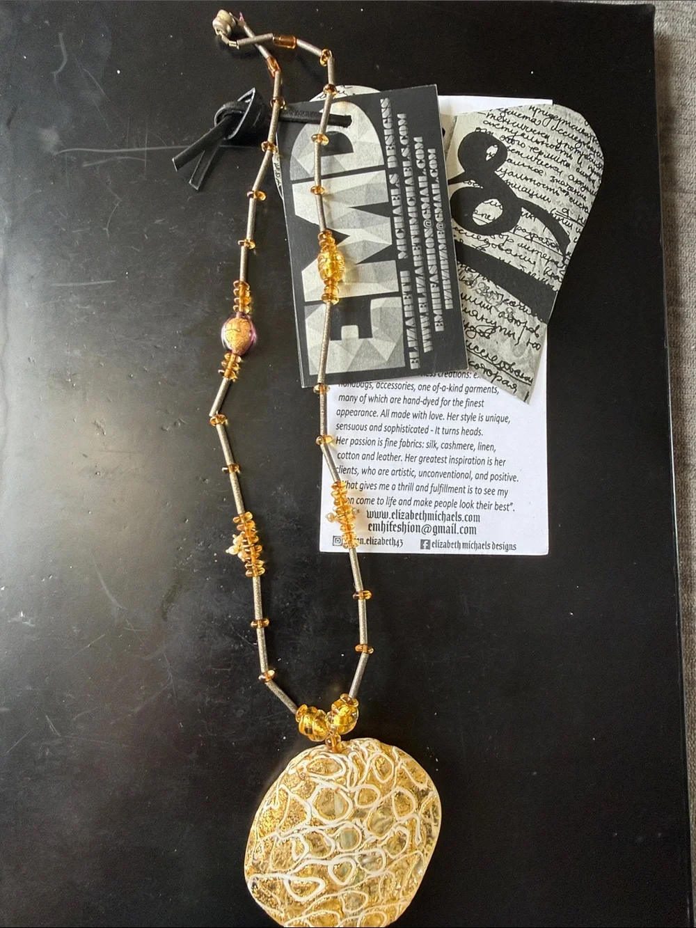 Gold Amber Original Morano Glass Pendant Necklace with small real pearls.